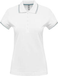 Kariban Női kontrasztcsíkos rövid ujjú galléros piké póló, Kariban KA251, White/Sky Blue/Light Grey-L (ka251wh-sb-lgr-l)
