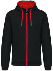 Kariban Férfi cipzáras pulóver kontrasztos bélésű kapucnival, Kariban KA466, Black/Red-XL (ka466bl-re-xl)