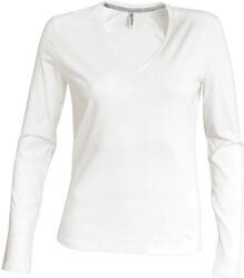 Kariban Női hosszú ujjú V-nyakú pamut póló, Kariban KA382, White-L (ka382wh-l)