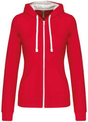 Kariban Női cipzáras pulóver kontrasztos bélésű kapucnival, Kariban KA467, Red/White-2XL (ka467re-wh-2xl)