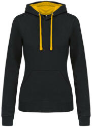 Kariban Női pulóver kontrasztos bélésű kapucnival, Kariban KA465, Black/Yellow-XL (ka465bl-ye-xl)