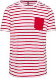 Kariban Férfi tengerész csíkos rövid ujjú póló mellzsebbel, Kariban KA378, Striped White/Red-S (ka378swh-re-s)