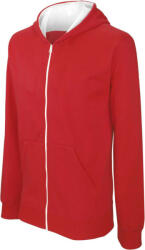 Kariban Gyermek cipzáras pulóver bélelt kontrasztos kapucnival, Kariban KA486, Red/White-12/14 (ka486re-wh-12-14)