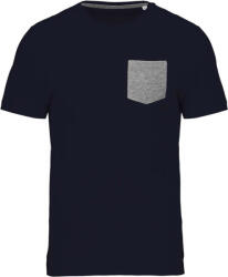 Kariban Férfi organikus környakas póló kontrasztos színű zsebbel, Kariban KA375, Navy/Grey Heather-XL (ka375nv-grh-xl)