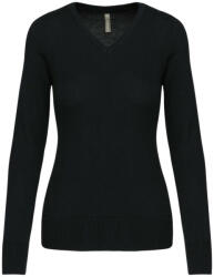 Kariban Női V-nyakú testhezálló pulóver, Kariban KA966, Black-L (ka966bl-l)