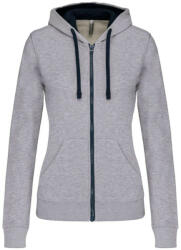 Kariban Női cipzáras pulóver kontrasztos bélésű kapucnival, Kariban KA467, Oxford Grey/Navy-2XL (ka467oxg-nv-2xl)