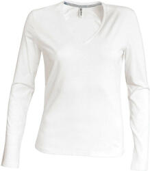 Kariban Női hosszú ujjú V-nyakú pamut póló, Kariban KA382, White-XL (ka382wh-xl)