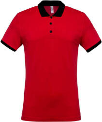 Kariban Férfi galléros piké póló, kontrasztos passzékkal, Kariban KA258, Red/Black-2XL (ka258re-bl-2xl)