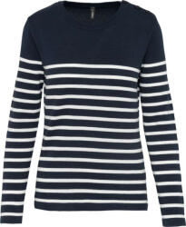 Kariban Női vállon gombolós csíkos pulóver, Kariban KA990, Striped Navy/Off White-M (ka990stnv-owh-m)