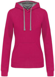 Kariban Női pulóver kontrasztos bélésű kapucnival, Kariban KA465, Fuchsia/Fine Grey-L (ka465fu-fg-l)