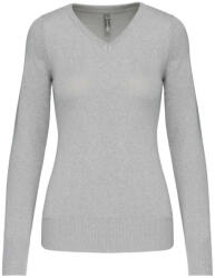Kariban Női V-nyakú testhezálló pulóver, Kariban KA966, Grey Melange-XL (ka966gm-xl)