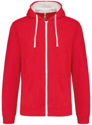 Kariban Férfi cipzáras pulóver kontrasztos bélésű kapucnival, Kariban KA466, Red/White-XL (ka466re-wh-xl)