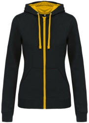 Kariban Női cipzáras pulóver kontrasztos bélésű kapucnival, Kariban KA467, Black/Yellow-XL (ka467bl-ye-xl)