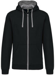 Kariban Férfi cipzáras pulóver kontrasztos bélésű kapucnival, Kariban KA466, Black/Fine Grey-S (ka466bl-fg-s)