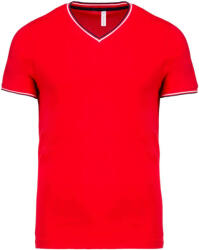 Kariban Férfi V-nyakú piké póló, kontrasztos szélekkel, Kariban KA374, Red/Navy/White-2XL (ka374re-nv-wh-2xl)