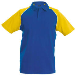 Kariban Férfi baseball galléros rövid ujjú piké póló, Kariban KA226, Royal Blue/Yellow-S (ka226ro-ye-s)