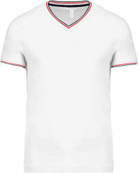Kariban Férfi V-nyakú piké póló, kontrasztos szélekkel, Kariban KA374, White/Navy/Red-2XL (ka374wh-nv-re-2xl)