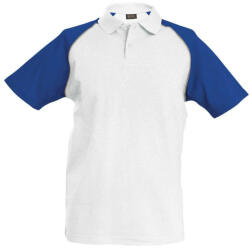 Kariban Férfi baseball galléros rövid ujjú piké póló, Kariban KA226, White/Royal Blue-L (ka226wh-ro-l)