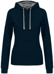 Kariban Női pulóver kontrasztos bélésű kapucnival, Kariban KA465, Navy/Fine Grey-XS (ka465nv-fg-xs)