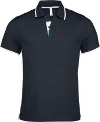 Kariban Férfi galléros piké póló, kontrasztcsíkos szélekkel, Kariban KA245, Navy/White/Light Turquoise-XL (ka245nv-wh-xl)