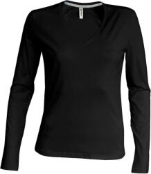 Kariban Női hosszú ujjú V-nyakú pamut póló, Kariban KA382, Black-XL (ka382bl-xl)