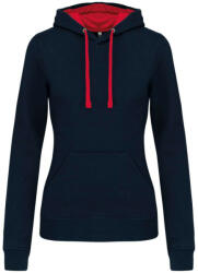 Kariban Női pulóver kontrasztos bélésű kapucnival, Kariban KA465, Navy/Red-XS (ka465nv-re-xs)