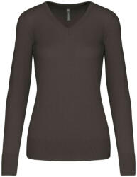 Kariban Női V-nyakú testhezálló pulóver, Kariban KA966, Dark Grey-S (ka966dg-s)