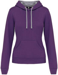 Kariban Női pulóver kontrasztos bélésű kapucnival, Kariban KA465, Purple/Oxford Grey-L (ka465pu-oxg-l)