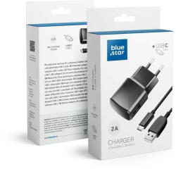 Blue Star Univerzális töltőfej + töltőkábel (1, 13 m) Blue Star - USB C csatlakozóval 2A 10W (fekete) (5901737373311)