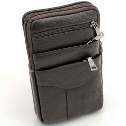  Borseta Barbati cu Prindere Curea Multifunctionala, 12.5 x 19 x 4 cm, Maro Inchis