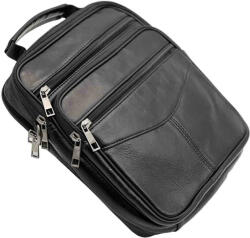  Borseta pentru Barbati de umar, Negru & Maro, Piele Naturala, 25.5 cm x 22 cm x 8 cm, Negru
