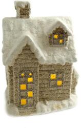 Chomik Decoratiune iarna, ceramica, casa cu ferestre luminate, alb si bej, LED, 3xAAA, 25x18x36 cm (GOT6930)