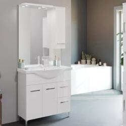 Savinidue Smart 85 alsó szekrény+mosdó+led tükör fényes fehér (863811LEDDR)