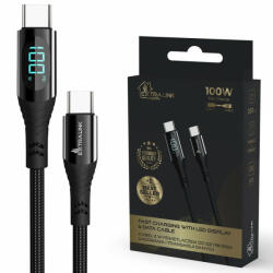 Extralink Smart Life USB Type-C to Type-C Cable Braided Black with LED display | USB-C Cable | 100W, 200cm (CABESL04)