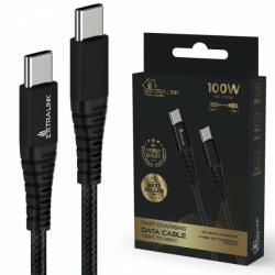 Extralink Smart Life Braided 100W USB Type-C to Type-C 2m Black | USB Type C Cable | 480 Mbps, 20V 5A (CABESL02)