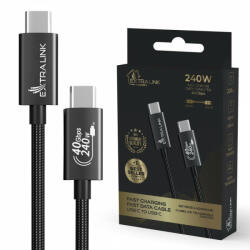 Extralink Smart Life USB Type-C to Type-C Cable Braided Black | USB-C Cable | 240W, 40Gbps, 200cm (CABESL05)
