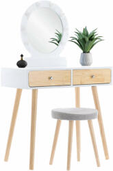 Sersimo Fésülködőasztal és smink készlet székkel, skandináv, tükör, LED v (PHO-1862)