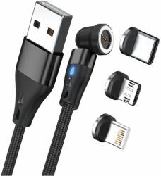 RealPower 439631 USB-A apa - USB-C/Lightning/USB-B apa 2.0 Adat és töltő kábel - Fekete (1m) (439631) (439631)