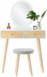 Sersimo Fésülködőasztal és smink készlet székkel, skandináv, tükör, 80x40 (PHO-9012)
