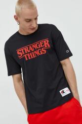 Champion pamut póló Xstranger Things fekete, nyomott mintás - fekete XS - answear - 9 790 Ft
