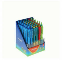 Golyóstoll nyomógombos 0, 7mm Vinson 5237 Fine, kék írásszín, vegyes displ 36 db/display DARABOS! (GTVIN5237F36DDB) - cartridge