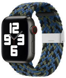 Apple Watch 1-6, SE, SE (2022) (38 / 40 mm) / Watch 7-9 (41 mm), textíl pótszíj, állítható, szőtt stílusú, kék/zöld/fekete