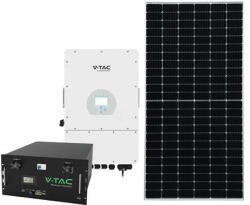 V-TAC Invertoare solare KIT PANOU FOTOVOLTAIC 30MM 10KW + INVERTOR + BATERIE (SKU-100172) - pcone