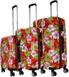Benzi Beach piros virágos 4 kerekű 3 részes bőrönd szett (BZ5748-szett-piros-virag)