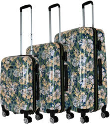 Benzi Beach zöld virágos 4 kerekű 3 részes bőrönd szett (BZ5748-szett-zold-virag)