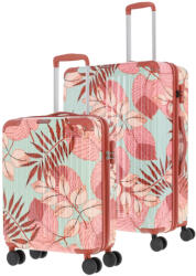 Travelite Cruise bézs-korall virágos 4 kerekű kabinbőrönd és nagy bőrönd (Cruise-S-L-viragos)