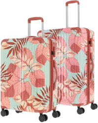 Travelite Cruise bézs-korall virágos 4 kerekű közepes bőrönd és nagy bőrönd (Cruise-M-L-viragos)