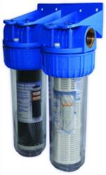 Stillwater & Pratt Filtru DUPLEX cu cartuse filtrante de nylon si carbune activ de 10 inch cu racord de 1