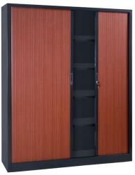 Manutan Expert magas redőnyös irattartó fém szekrény, 198 x 180 x 45 cm, antracit/cseresznye