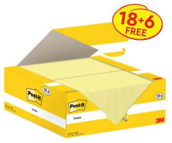 3M Öntapadó jegyzettömb, 38x51 mm, 18+6x100 lap, 3M POSTIT, kanári sárga (LP653CYVP24) - officemarket